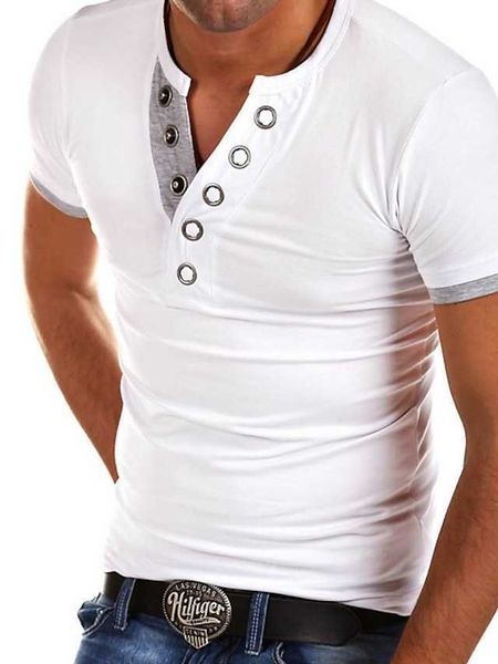 T-shirt pour hommes Tee Henley Shirt Tee Couleur unie Plaine V Neck Plus Size Vêtements Vêtements Muscle