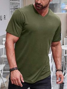 Camiseta para hombre Camiseta lisa con cuello en V Manga corta Ropa Muscle Slim Fit Comfort Big and Tall