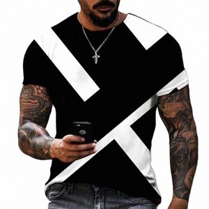 T-shirt pour hommes Tendance Nouveau Design Noir et Blanc Couleur Art 3D Imprimé Surdimensionné Col Rond Tops Lâche Casual Style Simple T-shirt D74W #