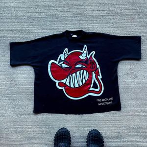 Heren T-shirt Y2K Shirts Hip Hop Devil Graphic Print T-shirt Retro Streetwear Heren en Dames Summer Losse korte mouwtoppen
