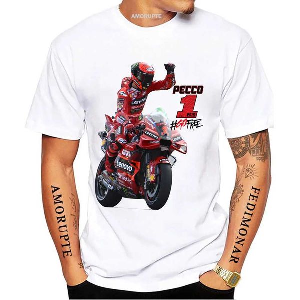 T-shirts masculins 1 # Francesco Pecco Bagnaia 63 GP 2023 Nouveau t-shirt Hip Hop Boy Rider Casual T-shirt Man Motorcycle Sport Racing White TS TS T240425