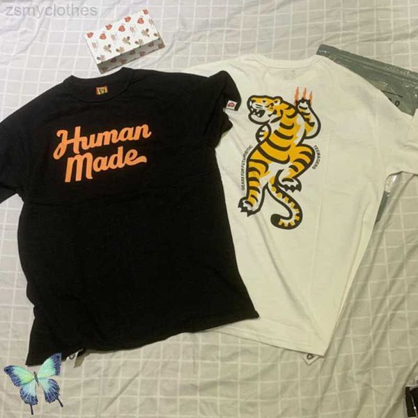 Camisetas para hombres 100% algodón Camiseta hecha por humanos 1 1 Calidad Estampado de tigre Manga corta Stock Hombres sueltos Camiseta para mujeres Hecho por humanos