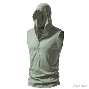 T-shirts masculins 100% coton hommes Vêtements de gymnase pour hommes à capuchon de base causal Basic Hooded Sweat-shirt sans manches