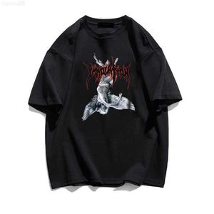 Camisetas de hombre 100 algodón Camisetas de hombre Diablo Infierno Ángel Estampado de alas Patrón Camiseta Verano Mujer Moda Streetwear Camiseta gótica Envío gratis Z0221