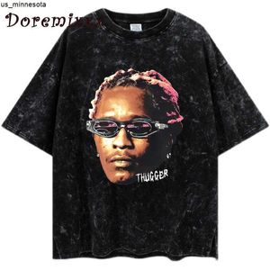 Mannen T-Shirts 100 Katoen Unisex T-shirt Vrouwen Mannen Tee Shirts Young Thug Thugger Grafische Tshirt Rapper Hip Hop gewassen Tshirt Streetwear Mannelijke J230419