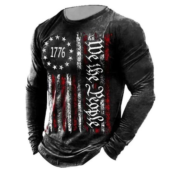 T-shirts masculins 1776 America Flag Imprimer rétro HARAJUKU LONG LONG ROUNDE ROUNHINE STREET très grand t-shirts séchés rapides hommes et femmes 240327