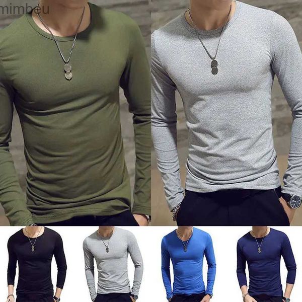 T-shirts hommes 1PC Mode Vente chaude Classique T-shirt à manches longues pour hommes Fitness T-shirts Slim Fit Chemises Designer Solid Tees Tops Base ShirtsL240110