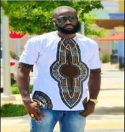 Heren T-shirts 2017 Heren Afrikaanse kleding Dashiki-stijl Katoen Stitching Wax Printing Tops Man T Shirts kleding Kitenge Nigeriaan