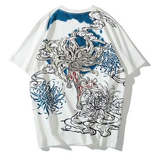 Camisetas para hombre, novedad de 2020, camiseta de algodón O-ne, camiseta Homme Hip Hop, bordado de nueve colas, tatuaje de moda de crisánem, manga corta G230301