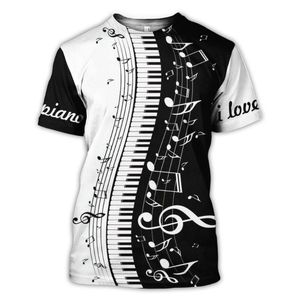 T-shirts van heren 2021 3D Gedrukt Piano Muziek T-shirt Zomer Grappige Harajuku Short-mouwen Muziekinstrument Straat Mode