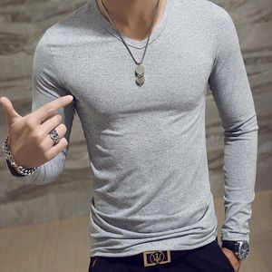 T-shirts voor heren 2021 Elastische heren T-shirt O-Neck Round Neck Long Sleeve Men T-shirt voor mannelijke lycra en katoen t-shirts man kleding G230303