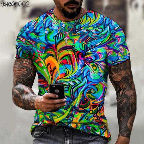 T-shirts pour hommes 2021 nouveau motif de mosaïque abstraite impression 3D T-shirt best-seller impression 3D rue hip-hop hommes couleur mode décontractée W0322