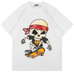 T-shirts van heren 2021 Zomer Nieuwe Mode Cartoon Piraat Skateboard Glimlachen Gezicht Print Hip Hop Heren Katoenen Losse Korte Mouw T-shirt