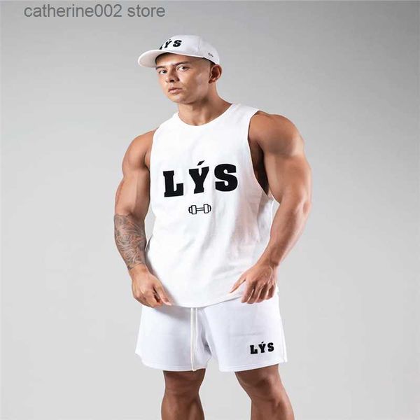 Camisetas de hombre 2021 Verano Nuevo Jogging Hombres Color sólido Blanco Casual Algodón suelto Sin mangas Estiramiento Transpirable Traje de entrenamiento Camiseta deportiva T230601