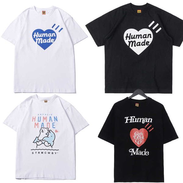 Camisetas para hombre 2021SS, camiseta hecha por humanos, oso polar, delfín, ballena, hecha por humanos, camiseta 100% algodón con etiqueta G221118