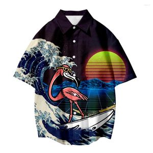 Camisetas de hombre 2022 llegada Flim Flam estampado de flamencos camisa delgada suelta playa pareja estilo hawaiano manga corta versátil