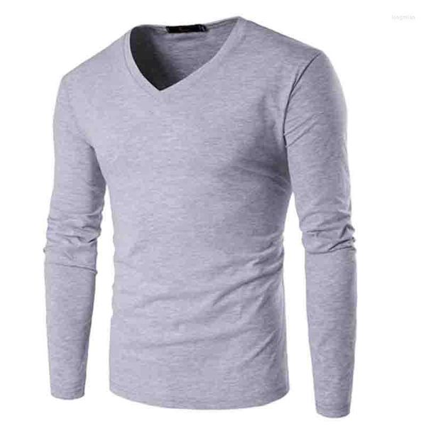 Camisetas de hombre 2022 Otoño Invierno hombres Bottoming Casual Stretch Base Shirt cuello en V Crossfit Fitness manga larga Top de talla grande 5XL