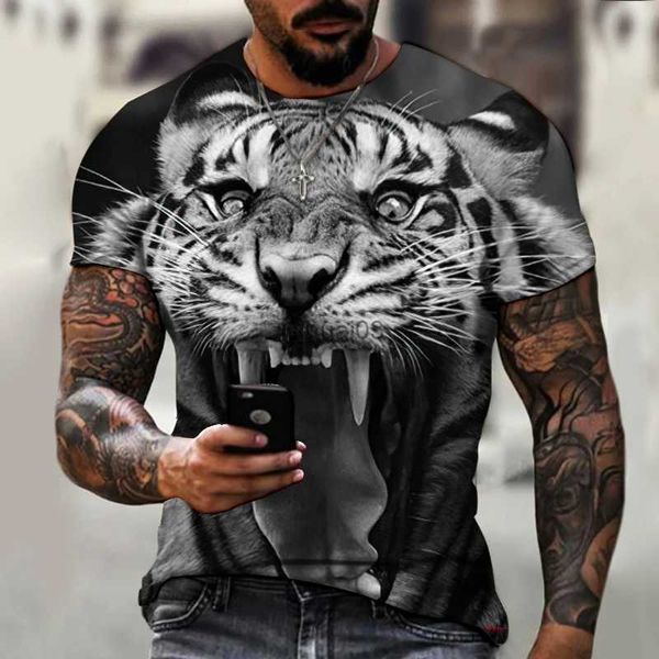 T-shirts hommes 2022 marque hommes chemise col rond t-shirt impression 3D animal tigre féroce mode tendance été nouveau style surdimensionné