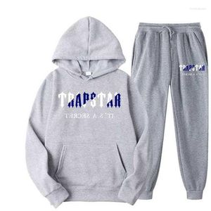 Mannen T-shirts 2022 Merk TRAPSTAR Gedrukt Sportkleding Mannen 15 Kleuren Warm Twee Stukken Set Losse Hoodie Sweatshirt Broek jogging