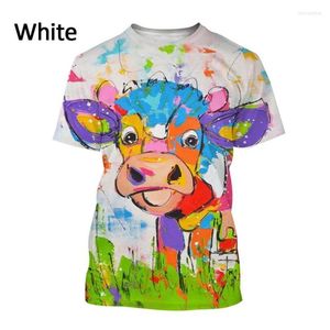 Camisetas para hombre 2022 Est pintura al óleo vaca impresión 3D camiseta personalidad Animal cara Unisex Hip-hop Harajuku manga corta