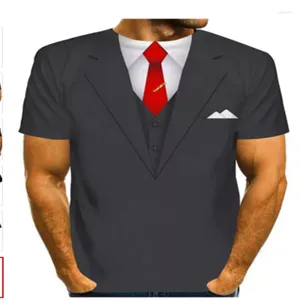 Hommes t-shirts 2022 faux costume 3D chemise smoking nœud papillon imprimé hommes été mode à manches courtes Streetwear gilet Tshir