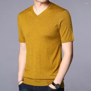 Camisetas de hombre 2022 moda primavera otoño hombres suéter de manga corta estilo coreano sólido pulóver camisa de hombre Camiseta de punto delgada W105