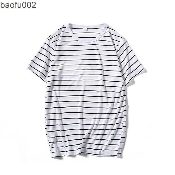Camisetas de hombre 2022 Harajuku Stripe T Shirt Hombres Casual Camiseta de manga corta Streetwear Moda Negro Blanco Tops Tees O Neck Hip Hop Camiseta Hombres W0322