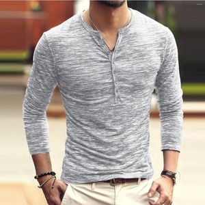 Camisetas para hombre 2022, camisetas Henley para hombre, camisetas de manga larga sólidas para hombre, diseño de moda, botón delgado, prendas de vestir informales, camisa para hombre, ropa