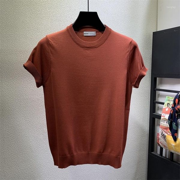 T-shirts pour hommes 2022 T-shirts pour hommes Pull Mode d'été à manches courtes Col rond T-shirt Hommes Slim Fit Couleur unie T-shirts tricotés Top B15