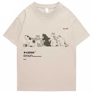 Camisetas para hombres 2022 hombres Hip Hop camiseta streetwear japonés kanji harajuku divertido gato camiseta verano manga corta tops tees algodón impresión camisetas T230103