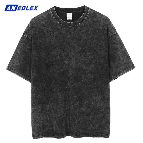 T-shirts pour hommes 2022 Hommes Solide Couleur Rétro Noir T-shirt Hip Hop Streetwear T-shirt À Manches Courtes Déchiré T-shirts Lavés Harajuku T-shirts Oversize G230202