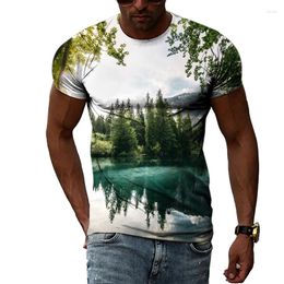 Camisetas para hombre 2022, camiseta para hombre con estampado 3D de paisaje Natural, moda con cuello redondo, manga corta, informal, de talla grande, para la calle, para verano