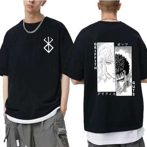 Mannen T-shirts 2022 Mannen Vrouwen Anime Lef Griffith T-shirt Haruku Grappige Berserk Print T-shirt Kleding Hip Hop Tees zomer Tops T230103