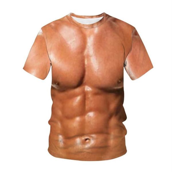 T-shirts hommes 2022 tatouage musculaire hommes femmes impression 3D peau nue poitrine mode décontracté drôle t-shirt enfants garçons hauts harayuku clo280c