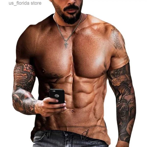 T-shirts hommes 2022 Nouveau 3D T-shirt pour hommes Mode Slim Tops Muscle Ts Hommes Muscles abdominaux T-shirts drôles Été Lâche Surdimensionné Court Slve Y240315