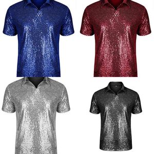 T-shirts voor heren 2022 Nieuwe mode Casual korte mouw gevouwen pailletten 10 kleuren Disco Nightclub Party T-shirt Top herenkleding Y220606