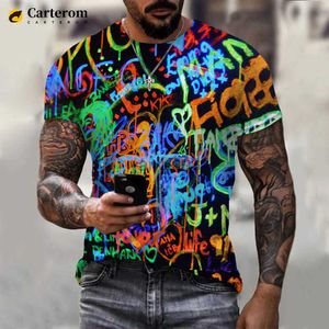 Mannen T-shirts 2022 Nieuwe Mode Neon Graffiti Gedrukt 3D T-shirt Mannen Vrouwen Zomer Casual Korte Mouw Hip Hop Harajuku streetwear Tops J230602