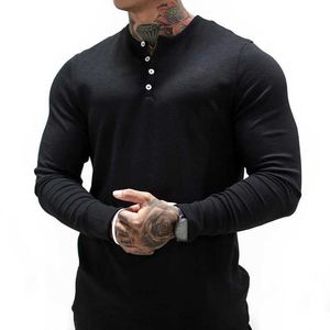 Camisetas para hombres 2022 Nuevo Hombre Moda Camiseta Casual Moda Color Liso Manga Larga Alta Calidad Slim Polo Shirt Hombres Gimnasio Fitness Camiseta Y2302