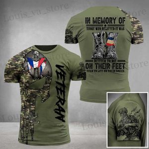 T-shirts voor heren 2022 Nieuwe zomerse zomer leger-veteraan 3D T-shirt Mens Russische Franse soldaat Field T-shirt Top Veteranen Camouflage Print Commando Tops T240419