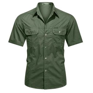 T-shirts masculins 2022 Nouvelle chemise à manches à manches courtes à manches à manches courtes 100% Coton Military Casual Randonnées et vêtements de pêche plus taille J240409