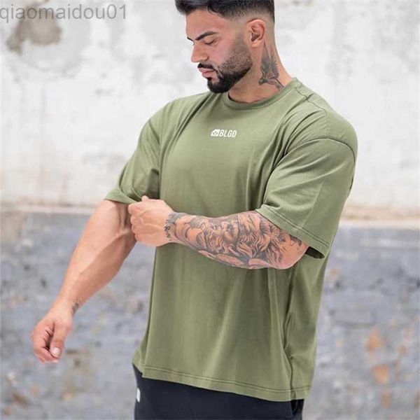 Camisetas de hombre 2022 NUEVO verano Gyms camiseta fitness Running camiseta hombres suelta O-cuello camisa culturismo impresión hombres algodón Deportes camiseta L230713