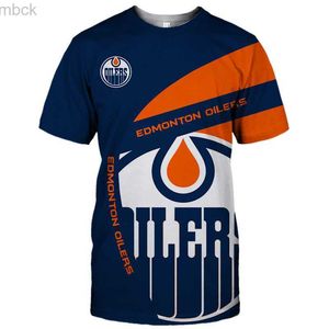 T-shirts voor heren 2022 Outdoor Bike T-shirt Zomer Casual tops Edmonton Nieuwe Men's Fashion Blue Orange Stitching White Note Print Oilers T-Shirts 3M412
