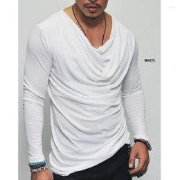 Hommes t-shirts 2022 chemise à manches longues col Pile décontracté homme pull Slim Fit solide mode T-shirt hommes Streetwear T-shirts hauts