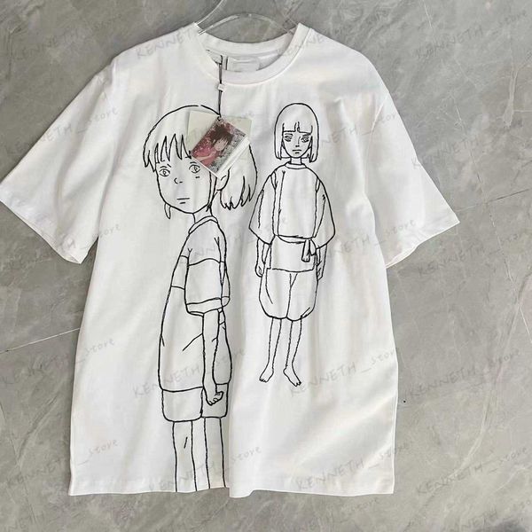 Camisetas para hombres 2022 Primavera y novedad de verano Cabeza de dibujos animados bordado Dragón blanco Cuello redondo suelto Pareja Manga corta T230317