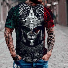 T-shirt da uomo 2022 Street Fashion T-shirt da uomo a maniche corte maglietta allentata Aztec Mexico Tattoo stampa 3D Slim girocollo Spo283w