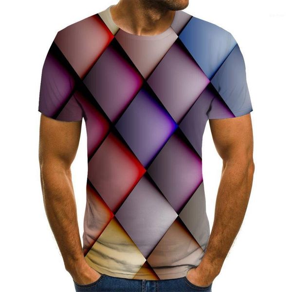 Camisetas para hombres 2022 Verano 3D Camiseta Color Tridimensional Cuadrado Impresión digital Camisa de manga corta Divertida