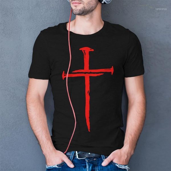 Hommes T-shirts 2022 été décontracté imprimé T-shirt Streetwear sport mode Fitness surdimensionné à manches courtes jésus Christ croix