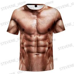 T-shirts hommes 2022 Été drôle 3D Muscle T-shirt Hommes Nouveau Fitness à manches courtes Cool Top Tee Streetwear Cosplay Faux Muscle T-shirt Ventre T231219