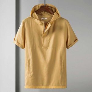 Camisetas para hombres 2022 Sudadera con capucha de verano Suéter de manga corta Ocio literario para hombres Slim Fit con capucha Tendencia delgada camiseta transpirable versátil G230309