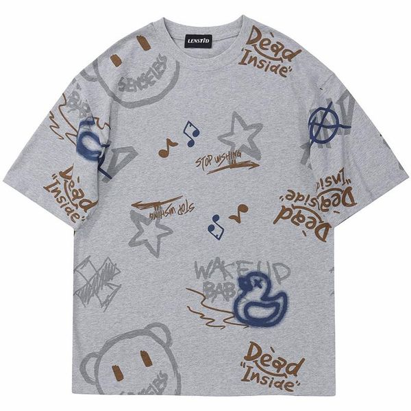 Camisetas para hombres 2022 Hombres de verano Camisetas de manga corta Hip Hop Graffiti Duck Bear Letter Impreso Streetwear Harajuku Camiseta de algodón Tops Tees